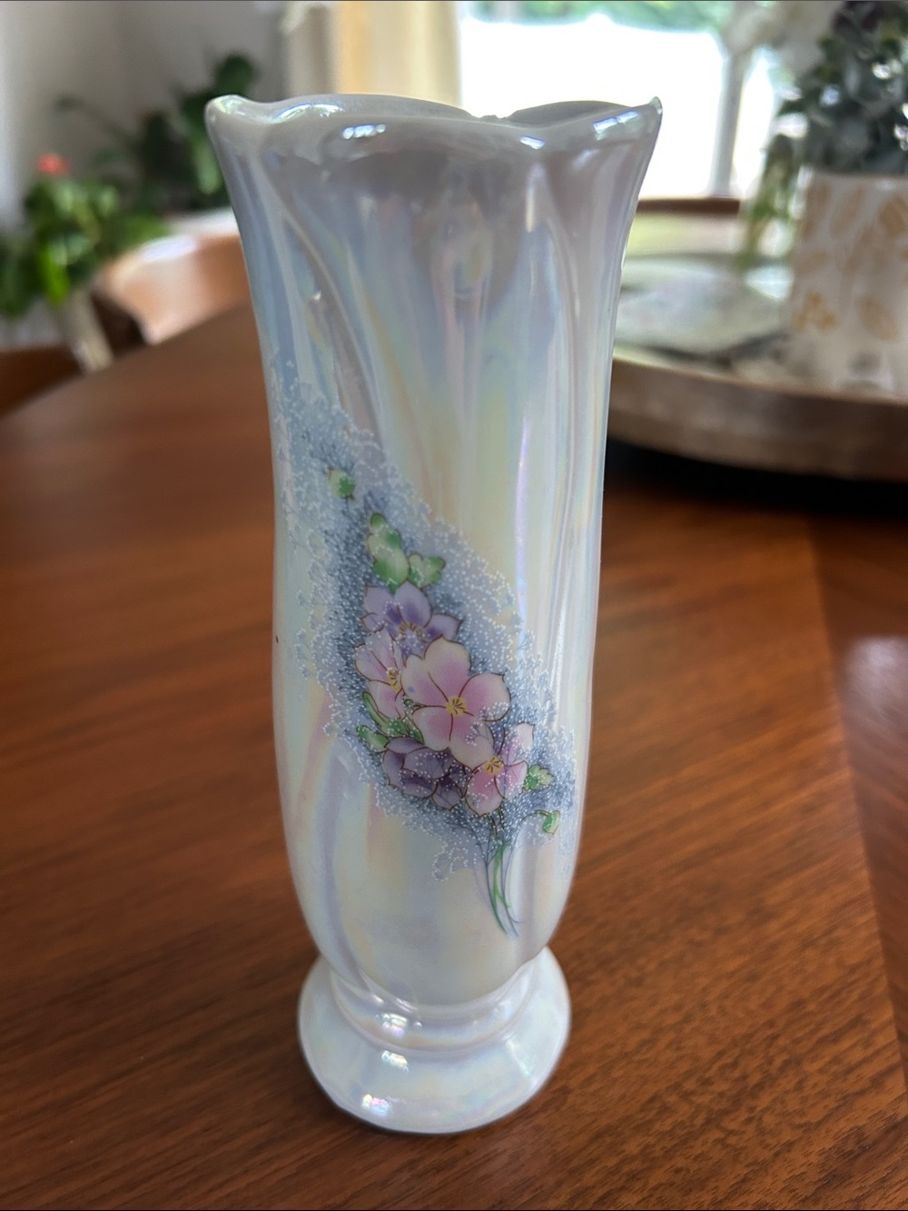 Iridescent White Floral Decorative Vase